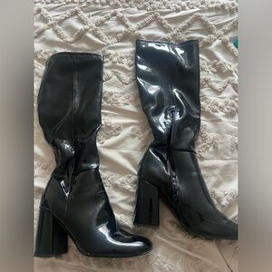 Black Patent Leather Knee-High Boots